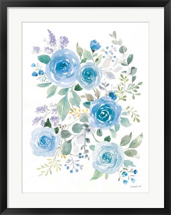Framed Lush Roses II Blue Print
