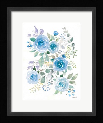 Framed Lush Roses II Blue Print