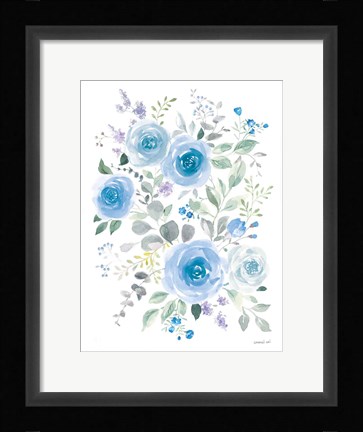 Framed Lush Roses I Blue Print