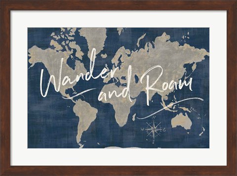Framed World Map Collage Deep Wander Print
