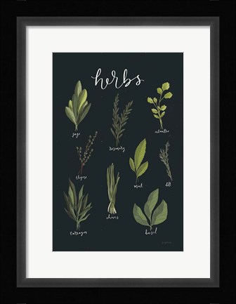Framed Light Green Herbs I Black Print