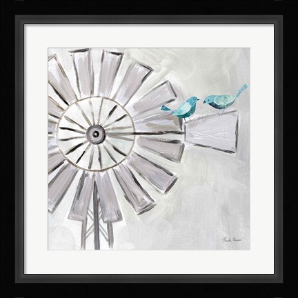 Framed Farmhouse Windmill with Birds Print