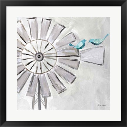 Framed Farmhouse Windmill with Birds Print