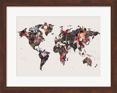 Framed Worldmap Flowers Print
