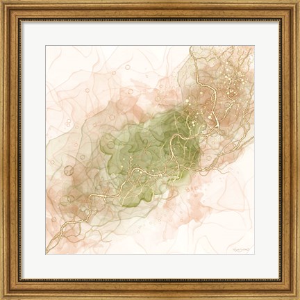Framed Waves of Peach and Sage Print