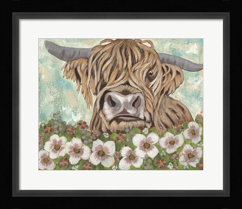 Framed Floral Highland Cow Print