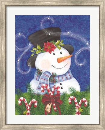Framed Snowman &amp; Candy Canes Print