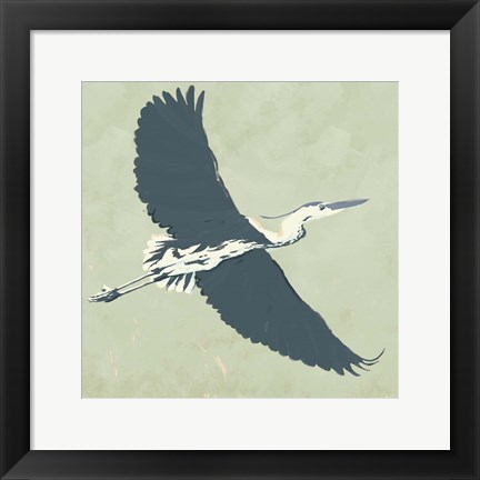 Framed Heron Flying I Print