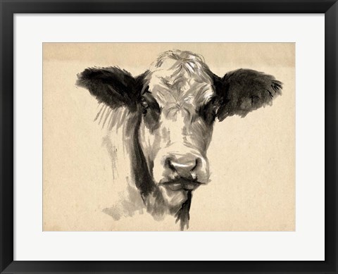 Framed Charcoal Cow II Print