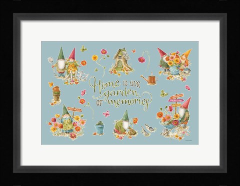 Framed Garden Gnomes I on blue Print