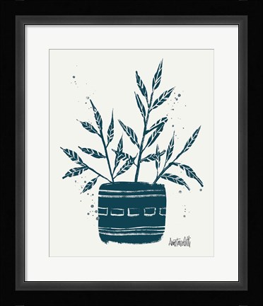 Framed Monochrome Blue Botanical Sketches IX Print