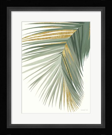Framed Retro Big Leaf II Reversed Green Gold Print