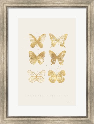 Framed Six Gold Butterflies Print