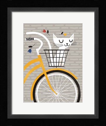 Framed Cruising Cat Yellow Print