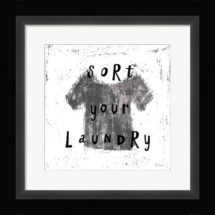 Framed Laundry Rules III BW Print