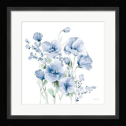Framed Secret Garden Bouquet II Blue Light Print