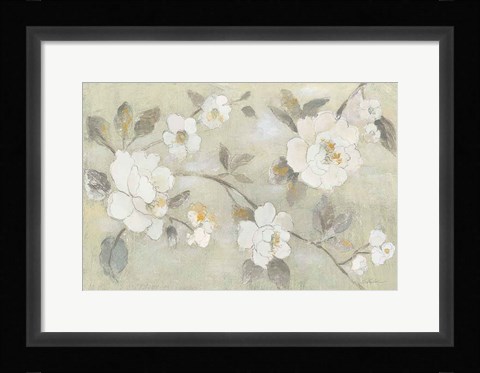 Framed Romantic Spring Flowers I White Horizontal Print