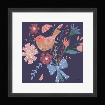 Framed Royal Birds V Purple Print