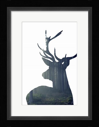 Framed Forest Deer Silhouette Print