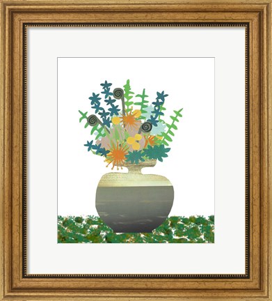 Framed Soft Blooms In Gray Vase Print
