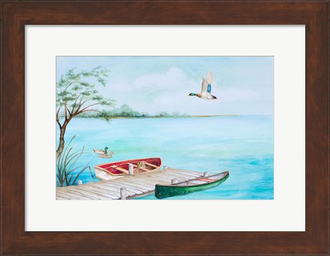 Framed Fishing Dock With Mallards Print