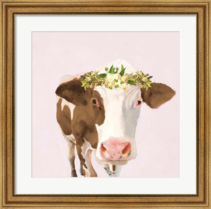 Framed Floral Crown Cow Print