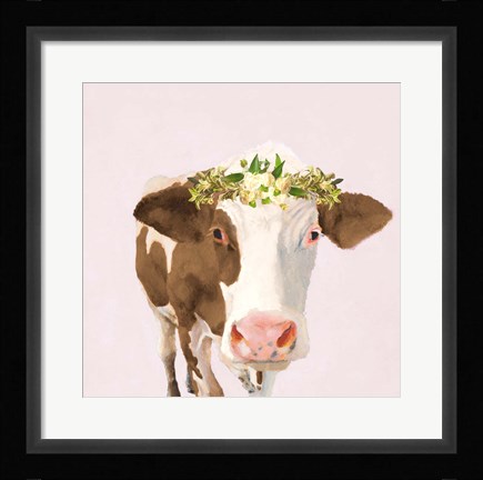 Framed Floral Crown Cow Print