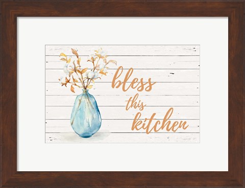 Framed Bless this Kitchen (Blue Vase) Print