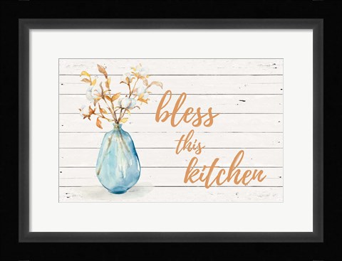 Framed Bless this Kitchen (Blue Vase) Print