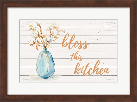 Framed Bless this Kitchen (Blue Vase) Print