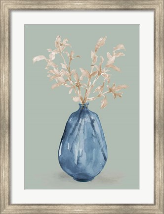 Framed Cotton Stems In Blue Vase Print