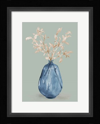 Framed Cotton Stems In Blue Vase Print