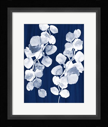 Framed Eucalyptus Leaves on Navy Print