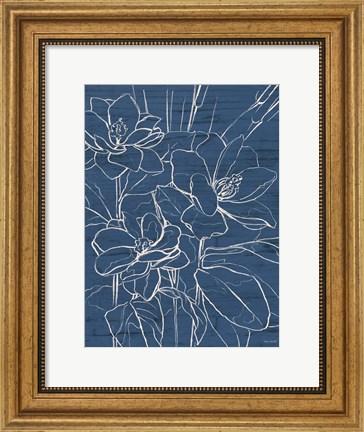 Framed Floral Sketch on Navy I Print