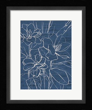 Framed Floral Sketch on Navy I Print