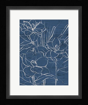 Framed Floral Sketch on Navy II Print