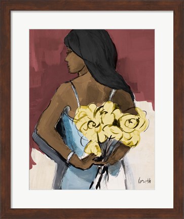 Framed Girl With Yellow Roses Print