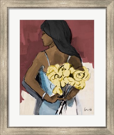Framed Girl With Yellow Roses Print