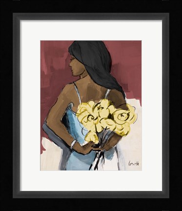 Framed Girl With Yellow Roses Print