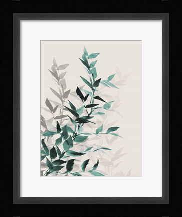 Framed Green Tonal Leaves I Print