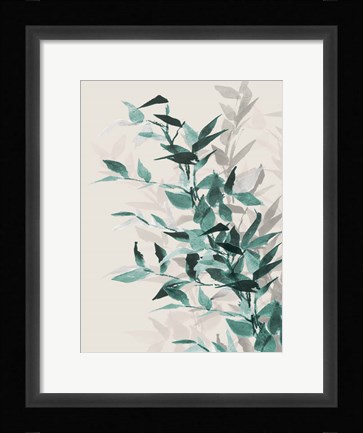 Framed Green Tonal Leaves II Print