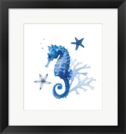 Framed Indigo Sea Horse Starfish Coral Print