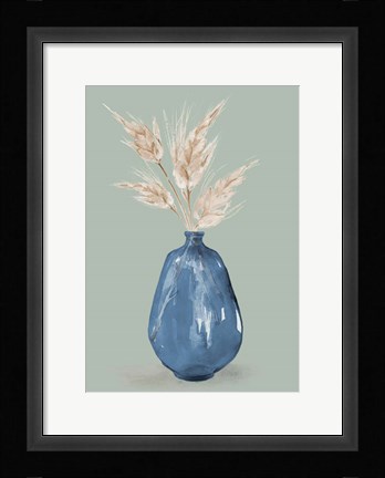Framed Oat Stems In Blue Vase Print