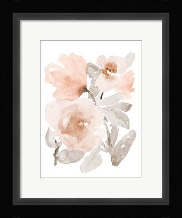Framed Peach Tranquil Florals I Print