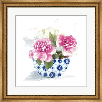 Framed Peonies In A Bowl I Print
