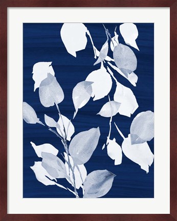 Framed Simple Leaves on Navy Print