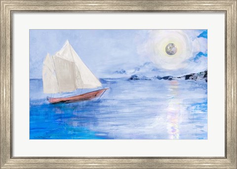 Framed Sailing In Moonlight Print