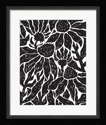 Framed BW Floral Linocut Print