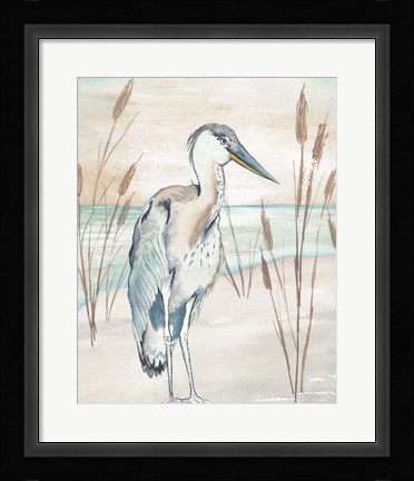 Framed Heron By Beach Grass I Print