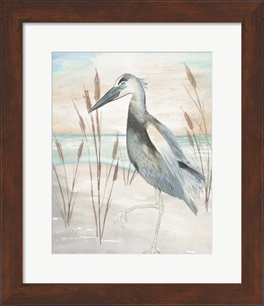 Framed Heron by Beach Grass II Print
